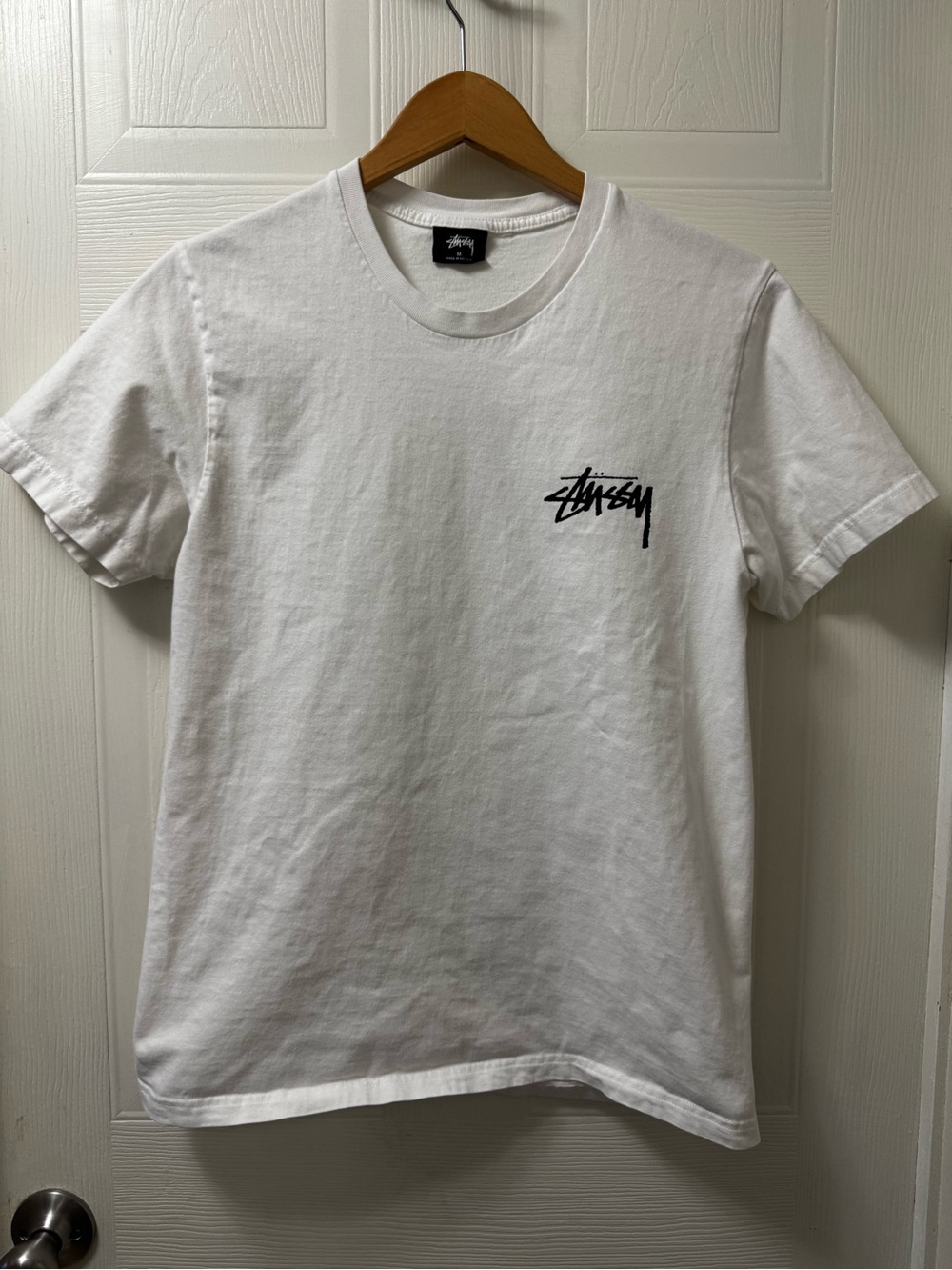 Stussy White Tee with Black Script Logo